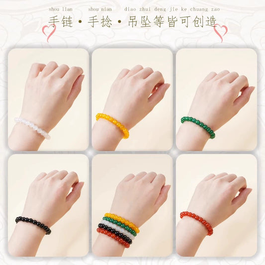 天然カラーメノウ大穴ラウンドビーズバラ売り編みブレスレット用ビーズ手作り材料アクセサリー用紐